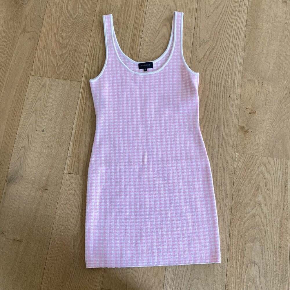 Revolve Majorelle - Willa Gingham Knit Dress in Pink and White